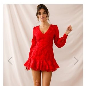 Camellia Open back cuff sleeve dress